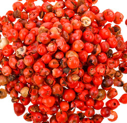 dried pink peppers isolated on white background