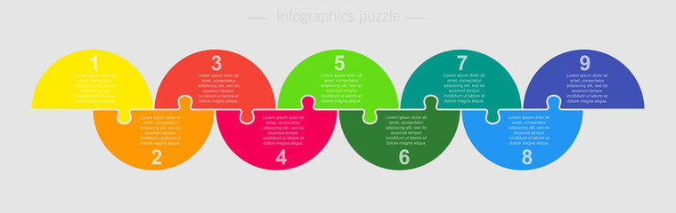 Nine pieces puzzle half circles info graphic.