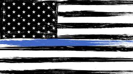 Grunge USA flag with a thin blue line - a sign to honor and respect american police, army and military officers