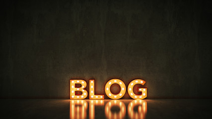 Neon Sign on Brick Wall background - Blog. 3d rendering	