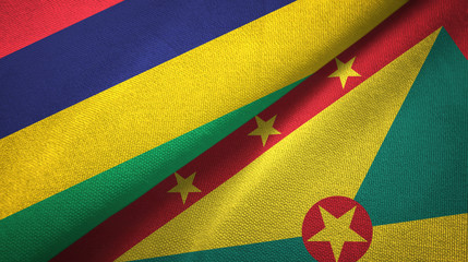 Mauritius and Grenada two flags textile cloth, fabric texture