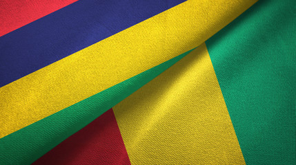 Mauritius and Guinea two flags textile cloth, fabric texture