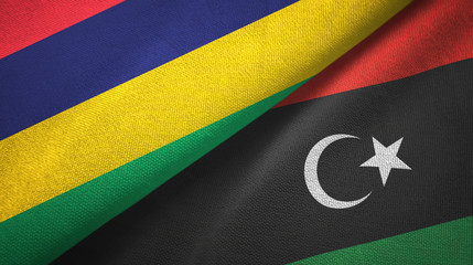 Mauritius and Libya two flags textile cloth, fabric texture