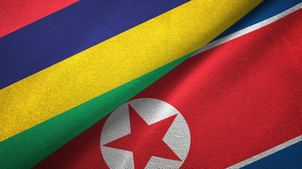 Mauritius and North Korea two flags textile cloth, fabric texture