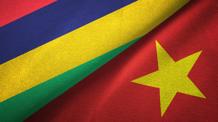 Mauritius and Vietnam two flags textile cloth, fabric texture