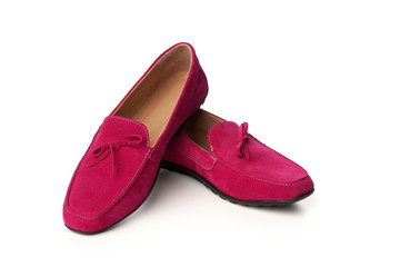 Pink suede woman's moccasins shoes