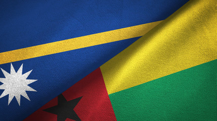 Nauru and Guinea-Bissau two flags textile cloth, fabric texture