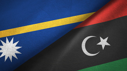 Nauru and Libya two flags textile cloth, fabric texture