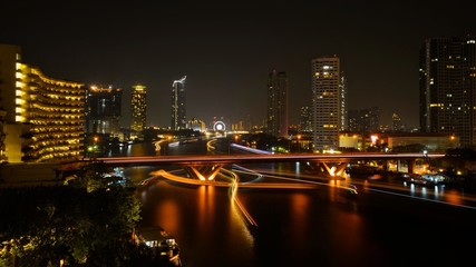 Fototapeta na wymiar Light trail on Chao Phraya River, Bangkok,Thailand