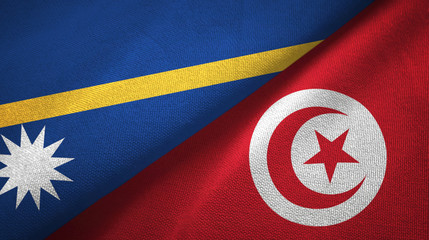 Nauru and Tunisia two flags textile cloth, fabric texture