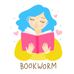 Cute bookworm girl is reading a book