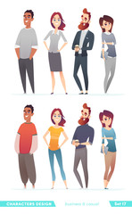 Obraz premium People in two different style of clothes. Character design collection in business and casual clothes.