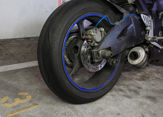 motorbike rear wheel closeup