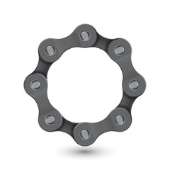 Vector black circle created from bike chain. Isolated on white background.