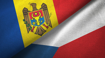 Fototapeta premium Moldova and Czech Republic two flags textile cloth, fabric texture