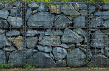 landscape stone wall in metal net