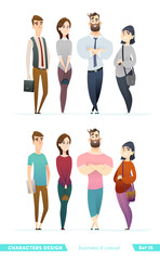 Fototapeta na wymiar People in two different style of clothes. Character design collection in business and casual clothes.