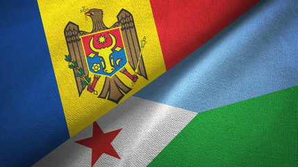 Fototapeta premium Moldova and Djibouti two flags textile cloth, fabric texture