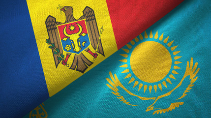 Moldova and Kazakhstan two flags textile cloth, fabric texture