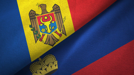 Fototapeta premium Moldova and Liechtenstein two flags textile cloth, fabric texture