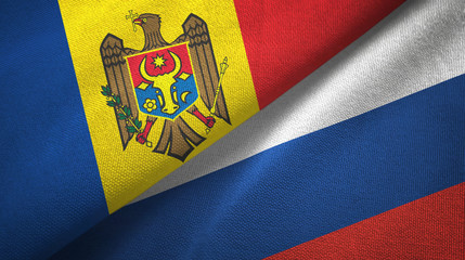 Moldova and Russia two flags textile cloth, fabric texture