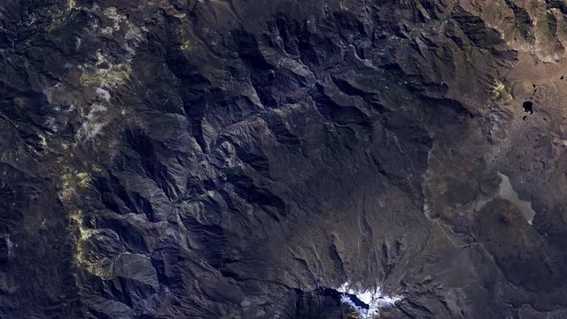Sunrise over deep canyon and mountains satellite view animation, Peru Cotahuasi area. Contains public domain image by Nasa