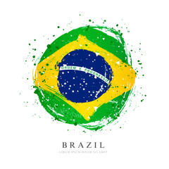 Brazilian flag in the shape of a large circle. Vector illustration