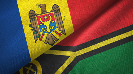 Fototapeta premium Moldova and Vanuatu two flags textile cloth, fabric texture