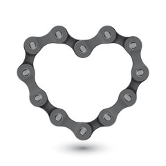 Vector realistic heart created from bike chain. Isolated on white background.
