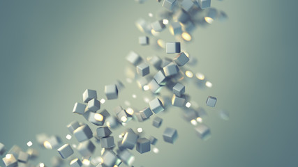 Illuminating cubes are flying 3D rendering illustration