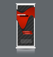 Roll up banner design. Vertical narrow flyer template. Advertising panel layout. Red and black vector illustration.