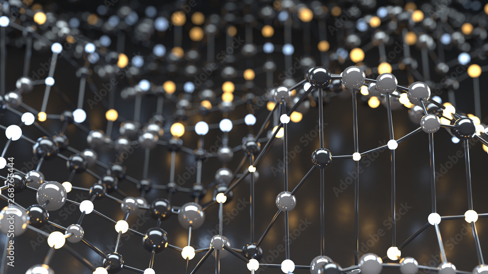 Poster floating mesh of network abstract 3d render illustration