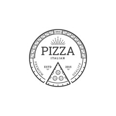 Pizza label for cafe or restaurant in linear style design