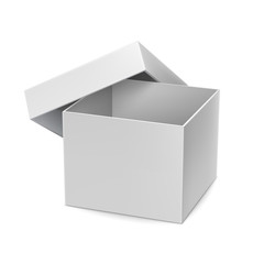Opened cardboard box mockup with shadow. Blank packaging box with cap isolated on white background 3d vector illustration. Realistic white rectangle box for any products branding and design.