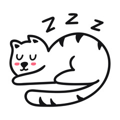 Hand drawn icon of sleeping cat. Vector illustration for greeting card, textile t shirt, print, kids nursery, stickers, posters design.