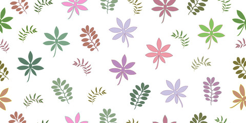 Seamless pattern from leaves of tropical plants. Vector hand drawing illustration.
