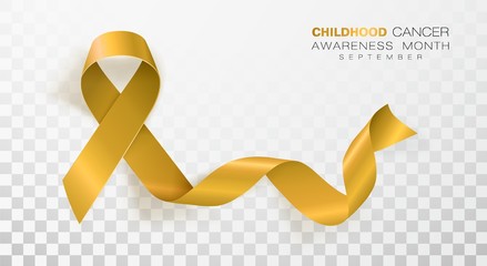 Childhood Cancer Awareness Month. Gold Color Ribbon Isolated On Transparent Background. Vector Design Template For Poster.
