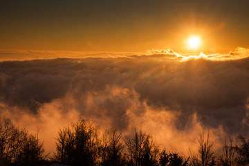 Sunset in the Chilean Andes, snow town of Farellones. Skiing at high altitude