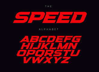Fototapeta Speed letters set. Red race font. Italic bold racing style vector latin alphabet. Fonts for event, promo, logo, banner, monogram and poster. Typeset design. obraz