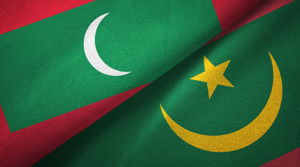 Maldives and Mauritania two flags textile cloth, fabric texture