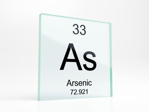 Arsenic element symbol from periodic table on glass icon - realistic 3D render