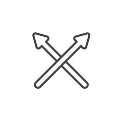 Crossed arrows line icon. linear style sign for mobile concept and web design. Two intersecting directional arrows outline vector icon. Symbol, logo illustration. Vector graphics