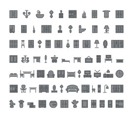 furniture icons set. black and white vector illustration