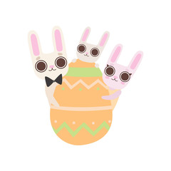 Happy Family of Bunnies with Easter Egg, Father, Mother and Baby Rabbits, Cute Cartoon Hares Characters Vector Illustration