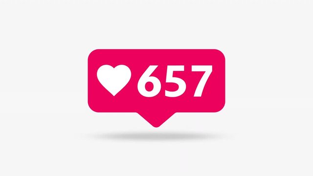 Social Media Like Icon. Like Button Heart Shape Counter Animation 4K Isolated on White Background.