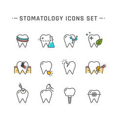 Stomatology flat line icons set. Vector illustration