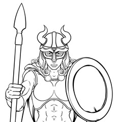 Viking female warrior woman sports team mascot cartoon character