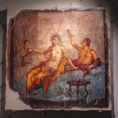 Herculaneum, Italy. 04-24-2019. Fresco at Herculaneum ancient roman city in Italy