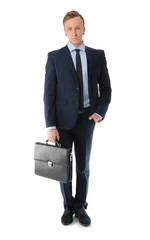 Handsome stylish businessman on white background