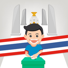 Thai General Election, People puts voting ballot in ballot box with Thai flag. Vector illustration - Vector